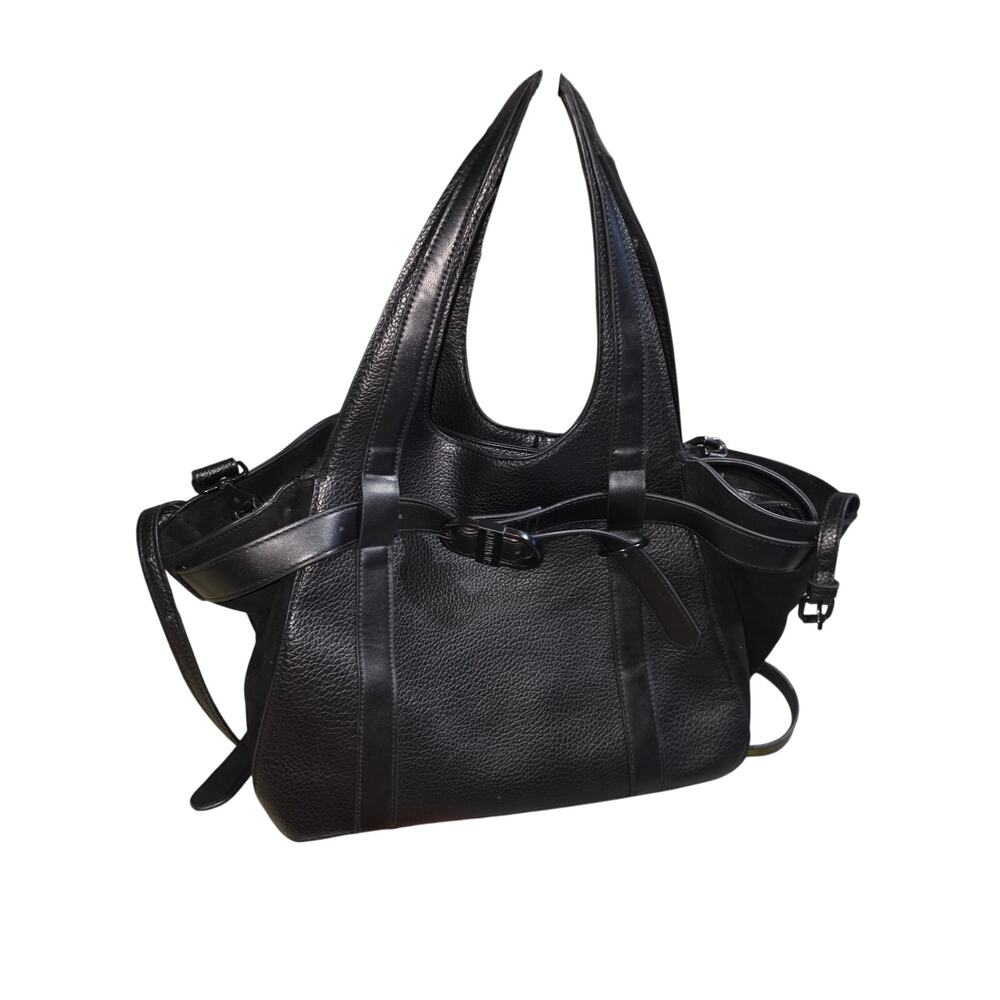 Steve Madden Bseyda Black Pebbled Faux Leather Satchel Handbag
